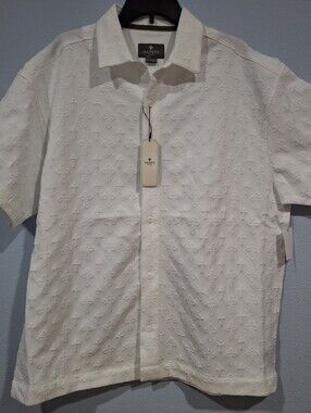 Saints Studio Pure White Short-Sleeve Embroidered Button-Down Shirt Size 2XL NWT